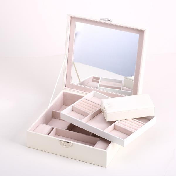 Watch Jewelry Diamond Necklace Box Storage Container Case With Mirror
