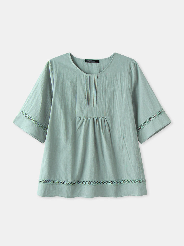 Solid Color O-neck Short Sleeve Plus Size Blouse