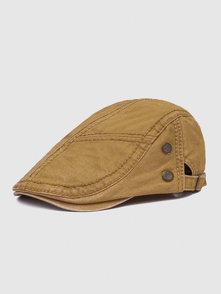 Men Cotton Solid Color Adjustable British Style Beret Flat Cap