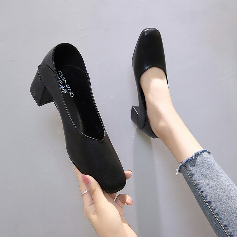 Women Slip On Solid Color Low-heeled Pumps Shoes