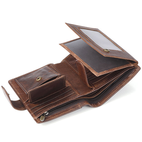 

Genuine Leather Vintage Multi-card Slots Driver License Trifold Wallet For Men, Coffee;brown