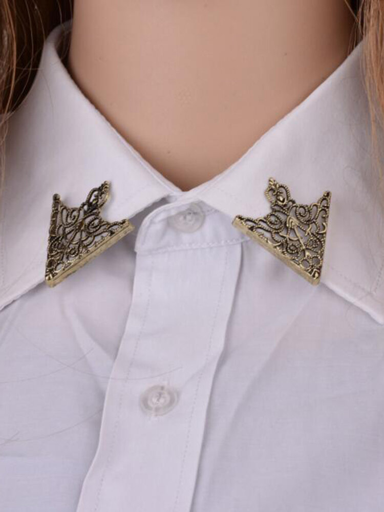 Fashion Retro Pattern Triangle Collar Pin Men Women Hollow Crown Collar Pin Badge