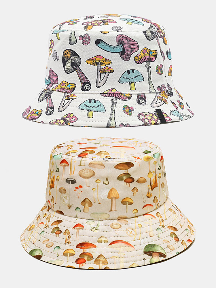 Mens Colorful Mushroom Pattern Print Casual Soft Outdoor Travel Bucket Hat Two Pieces Outfits