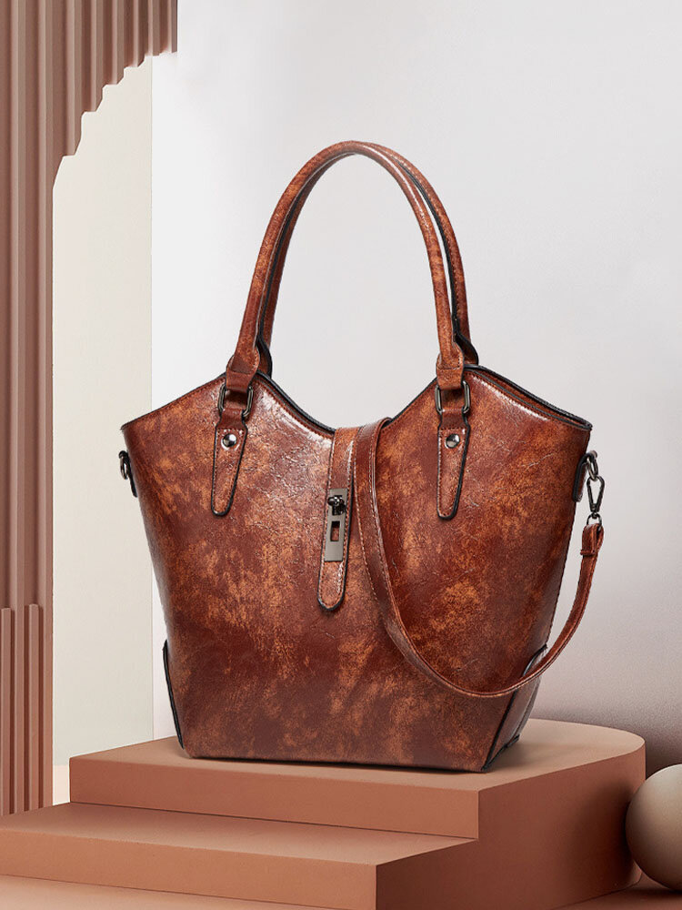 Women Vintage Faux Leather Wear-Resistant Skin-Friendly Handbag Tote