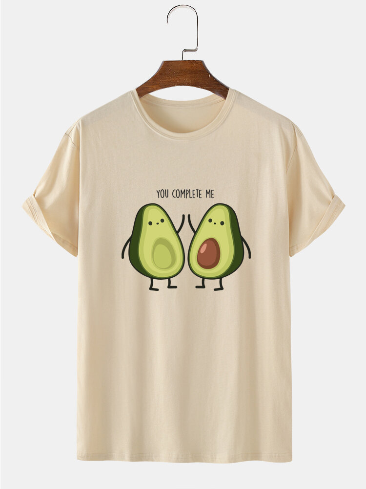 

Mens Cute Avocado Slogan Print 100% Cotton Short Sleeve T-Shirts, Black;gray;apricot;green