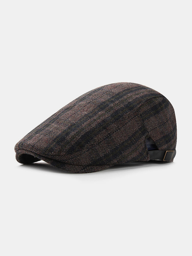 

Men Felt Plaid Outdoor Leisure Vintage British Style Wild Forward Hat Flat Cap, Dark gray;khaki