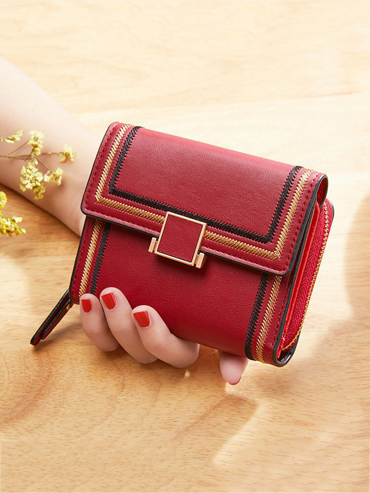 Women Casual Faux Leather Multi-Slots Multifunction Short Wallet Purse