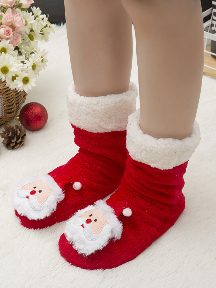 Women Christmas Santa Claus Decor Comfortable Warm Home Socks Shoes
