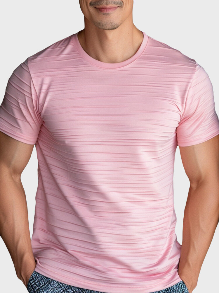 Camisetas masculinas sólidas com gola redonda casual de manga curta