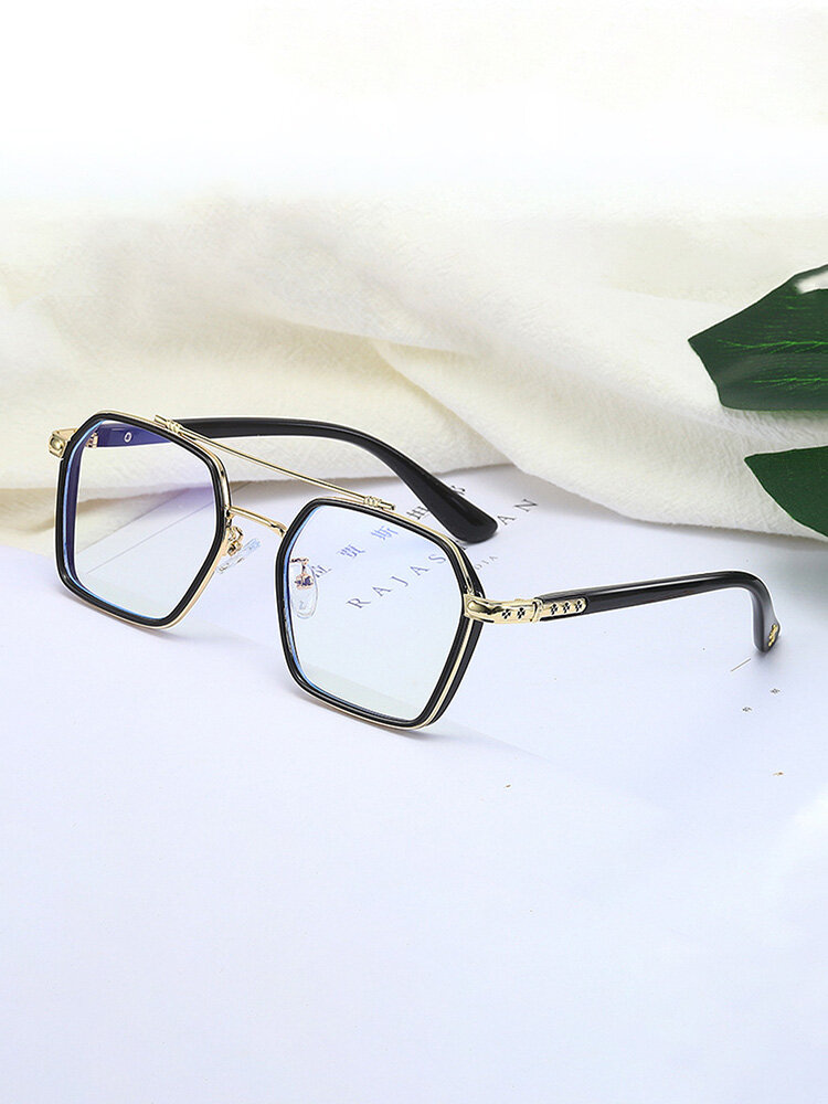 Unisex Metal Plastic Full Square Frame Double Bridge Anti-blue Light Eye Protection Flat Glasses