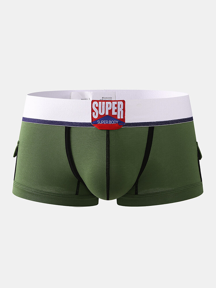 Men Sport Design Pouch Cotton Boxer Briefs Breathable Side Pocket Potchwork Comfy Underwear