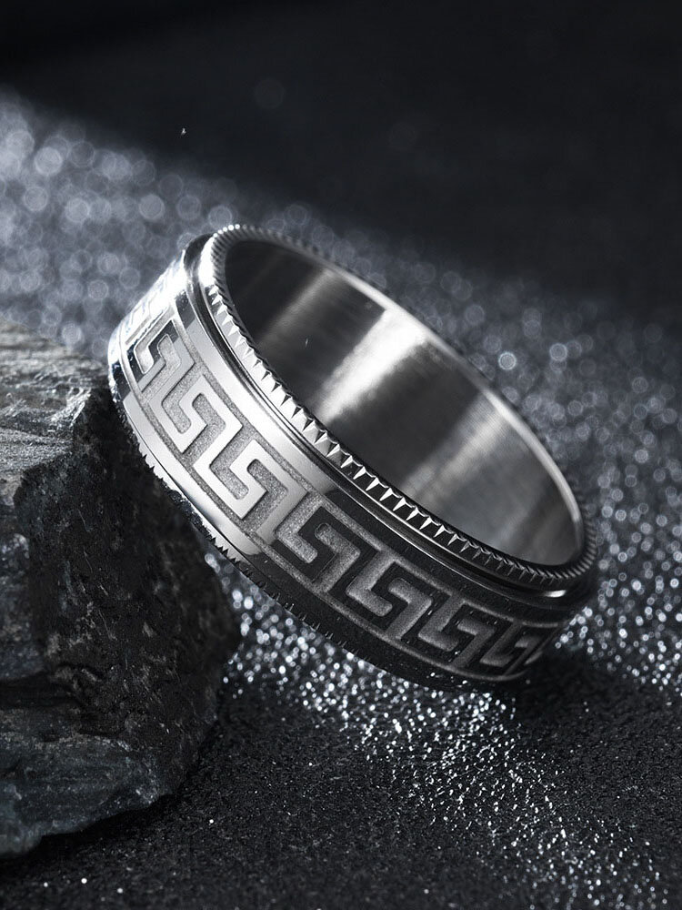 1 Pcs Fashion Retro Style Turnable Geometric Pattern Rotatable Stainless Steel Men's Ring