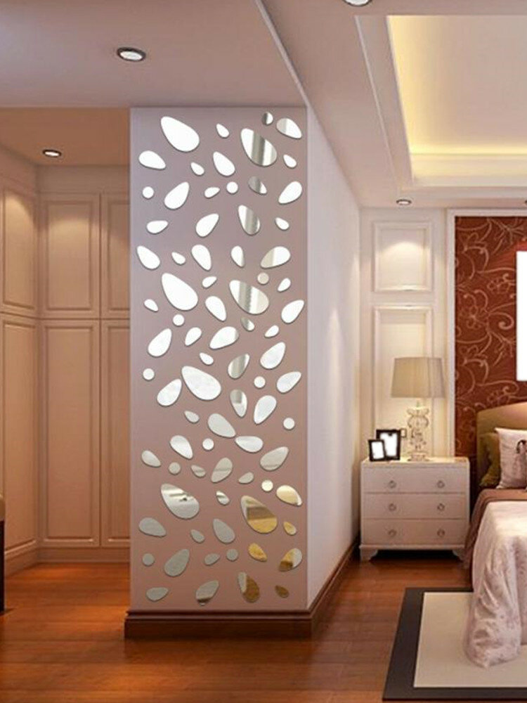 

DX-Y5 12Pcs Cute Silver DIY Pebble Shape Mirror Wall Stickers Home Wall Bedroom Office Decor