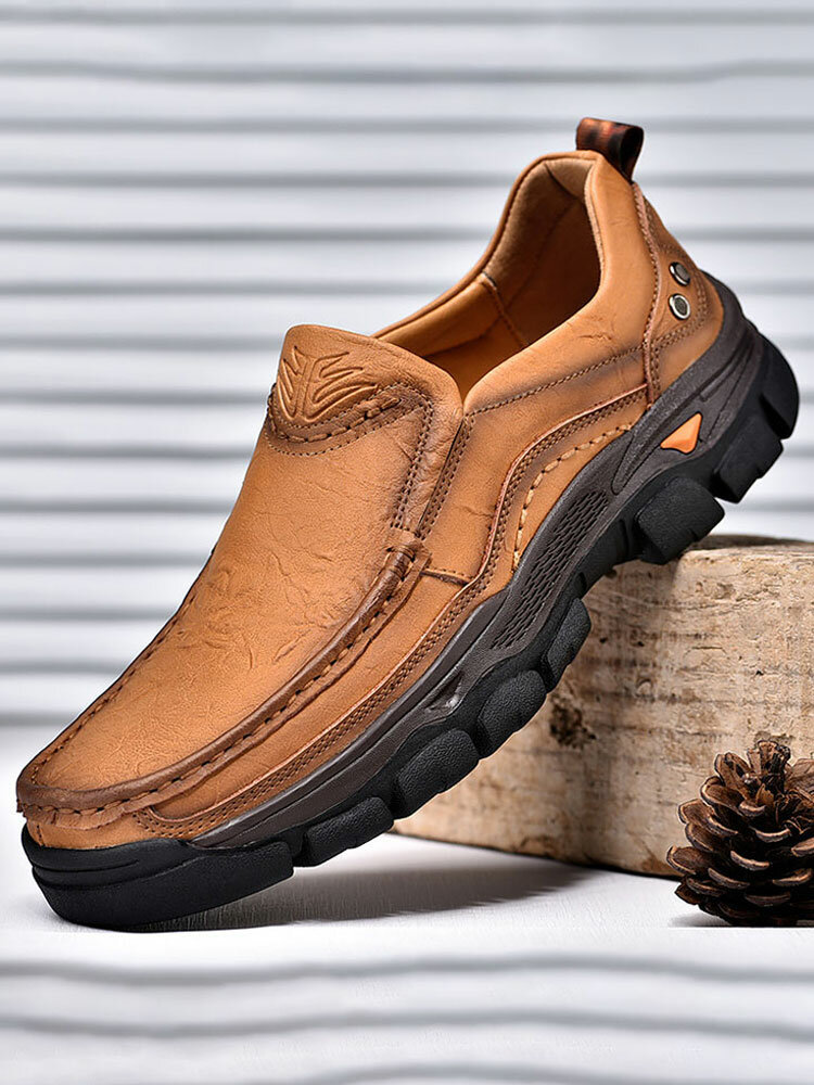 Men Cow Leather Non SlipOutdoor Casual Slip On Shoes