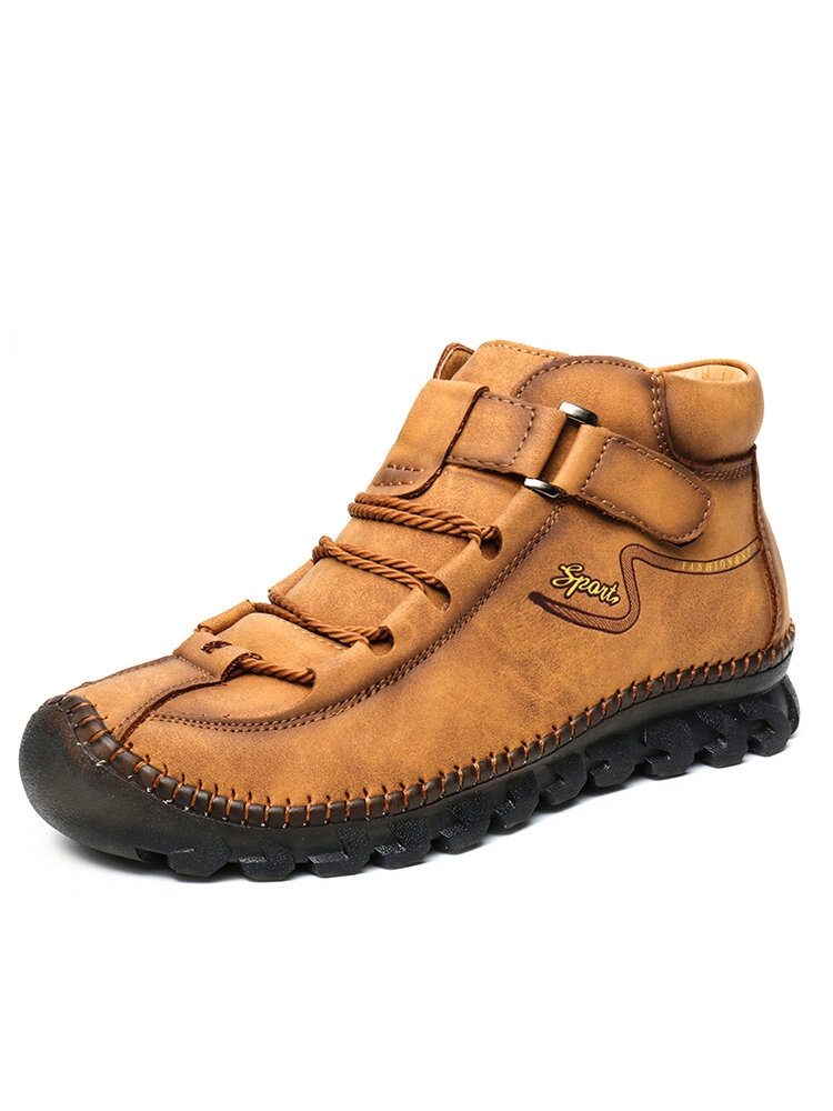 Men Rubber Toe Cap Hand Stitching Outdoor Leather Ankle Boots