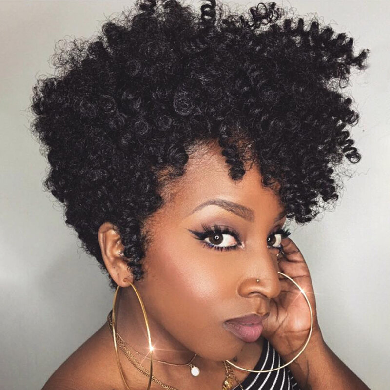 

Natural Black Short Curly Wigs Afro Black Women Fluffy Caterpillar High Temperature Fiber Hair