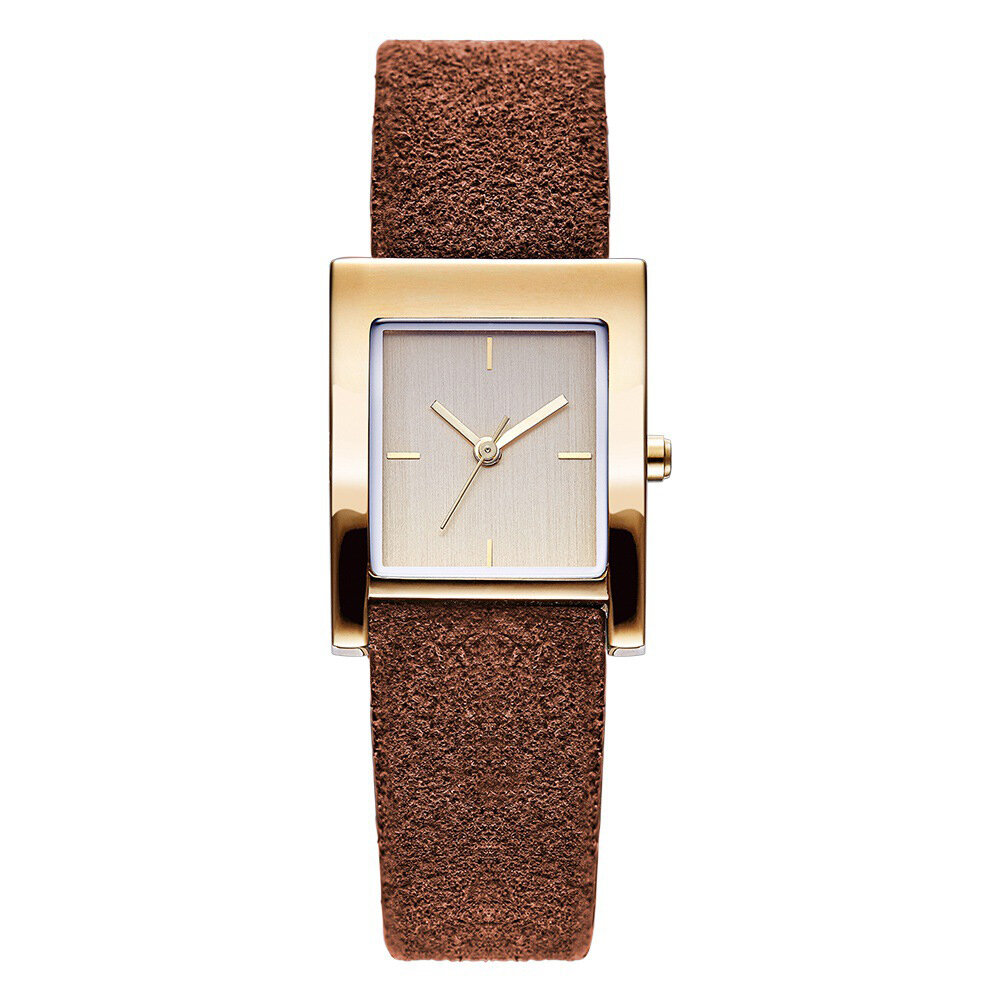 Fashion Quartz Wristwatch Rectangle No Number Dial Leather Strap Watches Casual Jewelry for Women