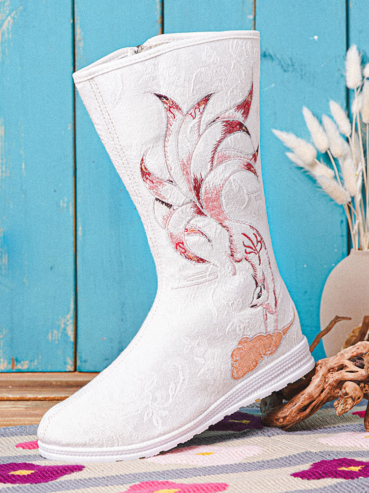 Women Comfy Side-zip Ethnic Embroidered Mid Calf Boots