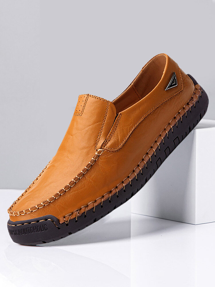 Men Hand Stitching Slip On Casual Driving Shoes