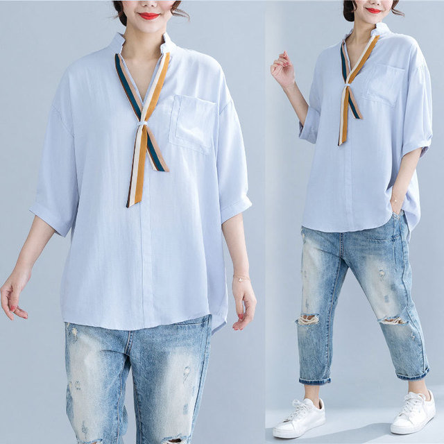 New Large Size Women's Temperament Casual Fat Sister Foreign Gas Loose Fashion Wild Half Sleeve Shirt