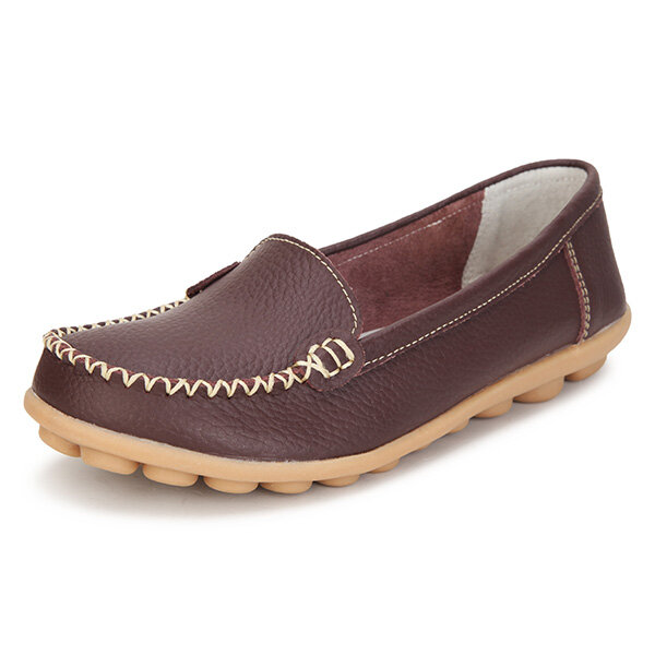 Casual Leather Pure Color Soft Sole Slip On Flat Loafers