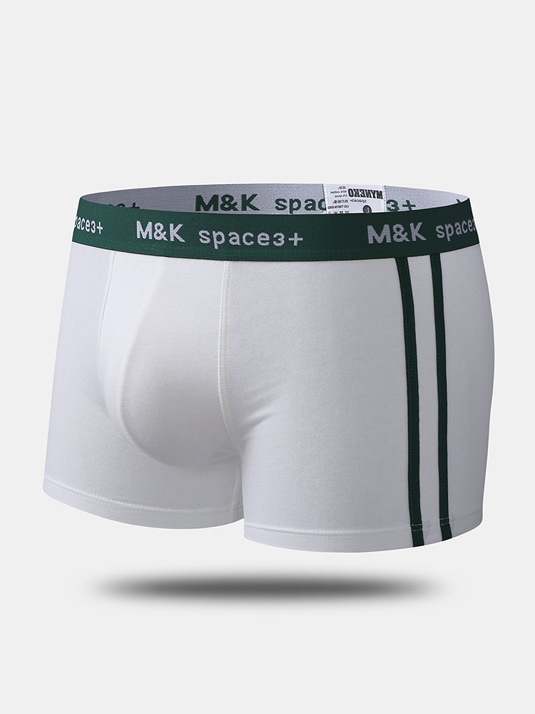 Men Hipster Side Striped Boxer Briefs Cotton Comfortable U Pouch Contrast Color Underwear