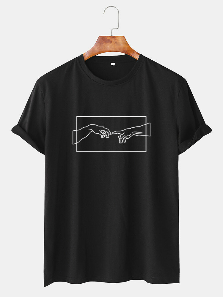 Camisetas casuales sueltas con estampado gráfico de dos manos para hombre