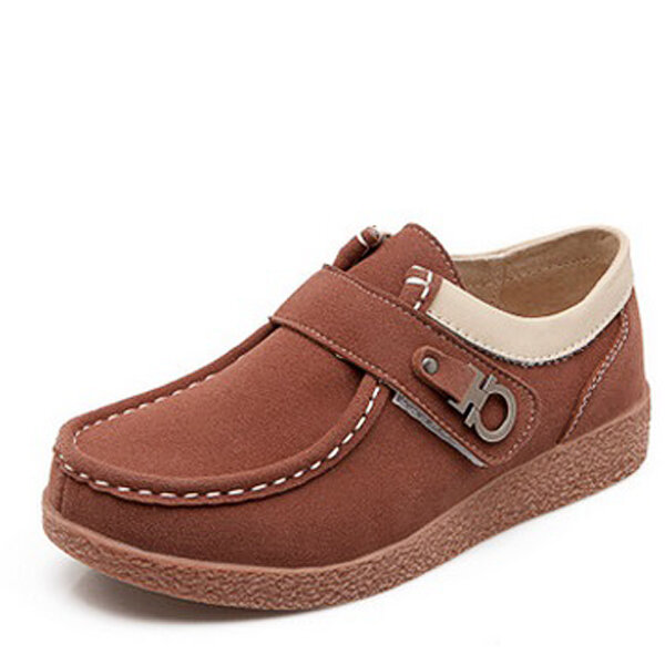 Leather Casual Metal Flat Soft Sole Hook Loop Oxford Shoes