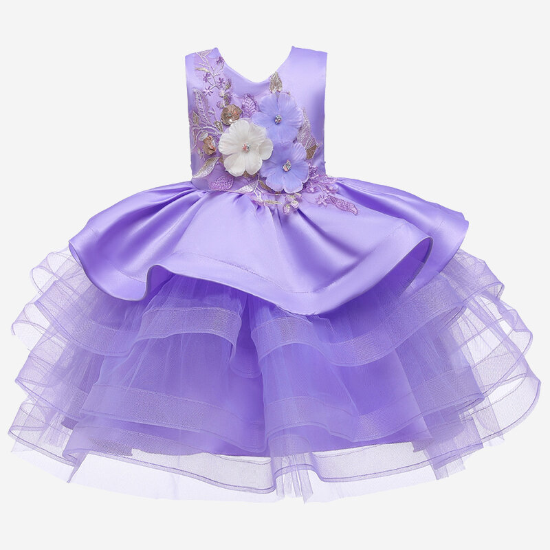 

Girl's Flower Decorated Dress for 1-10Y, Pink;yellow;purple;blue;watermelon red