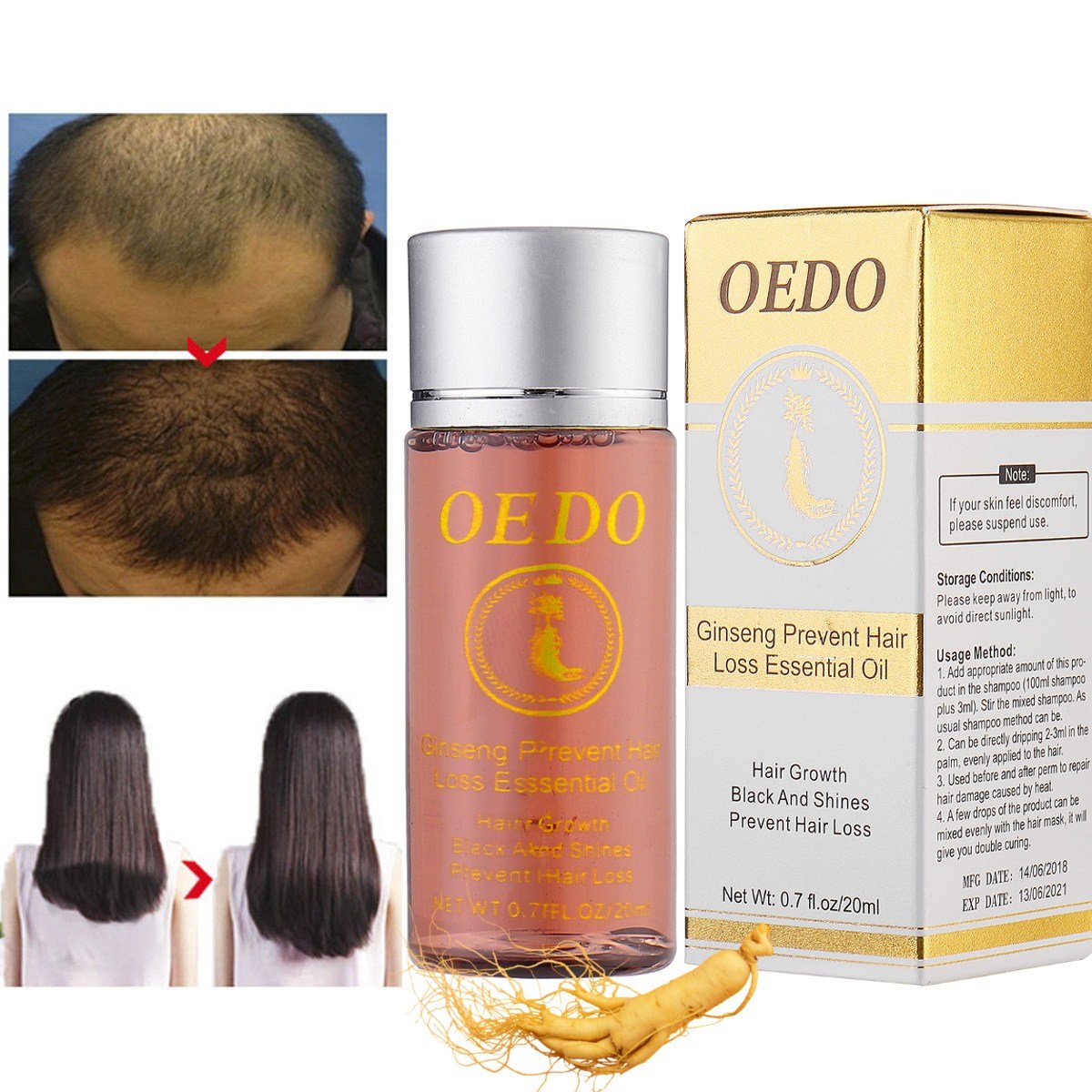 Hair Growth Essence Oil Ginseng Anti Hair Loss Essential Oil Dense Hair Growth Serum 20 ml Hair Care