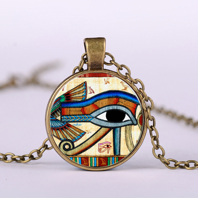 

Eye Of Horus Gem Pendant Necklace Adjustable Metal Chain Round Glass Women Necklace Jewelry Gifts, Silver;bronze;black
