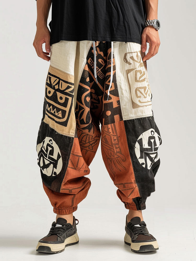 Pantalon ample à motif géométrique ethnique pour hommes