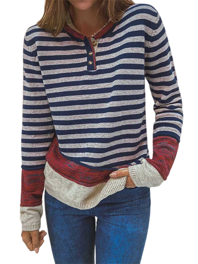 Patchwork Stripe Contrast Color Long Sleeve Sweater
