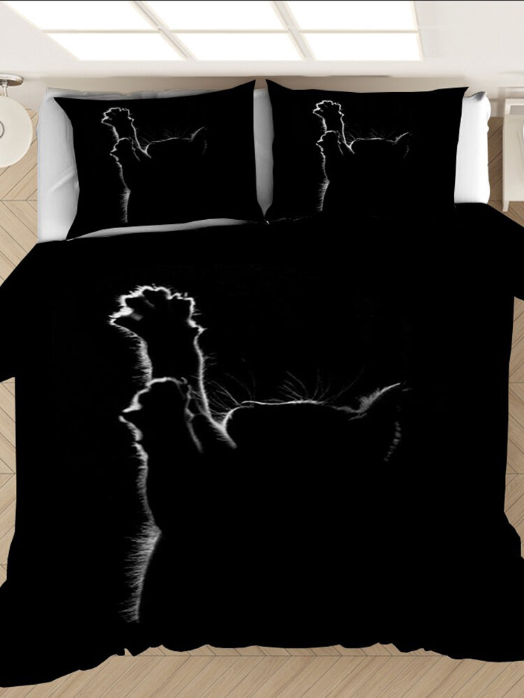 

2/3Pcs Cat Pattern Black Comfy Bedding Duvet Cover Set Pillowcase Adults Bed Duvet Set Twin King
