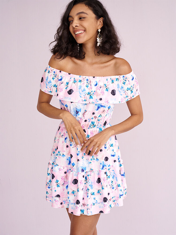 Floral Print Ruffle Tiered Off Shoulder Mini Dress