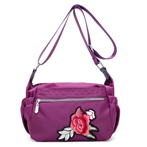 Women Nylon Flower Printing Shoulder Bags Light Crossbody Bags Outdoor Sports Messenger Bags