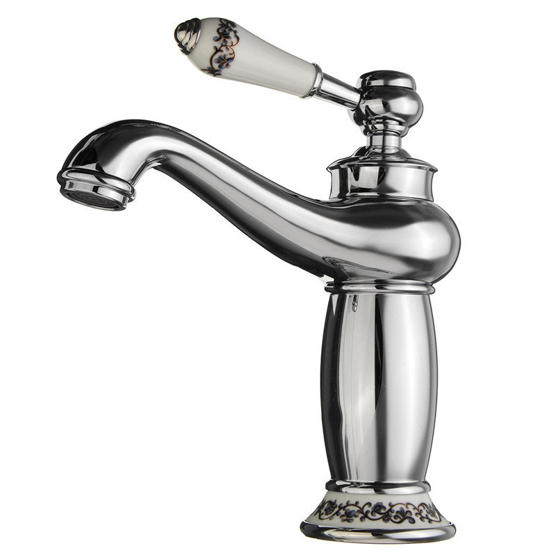 

Contemporary Concise Bathroom Faucet Antique Brass Single Handle Water Taps, Silver