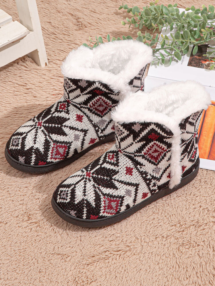 Winter Women Soft Comfy Indoor Warm Cotton Printed Knitted Home Shoes