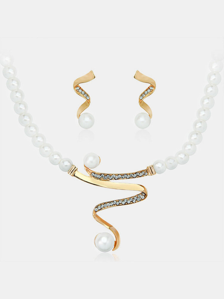 Elegant Pearl Rhinestone Jewelry Set