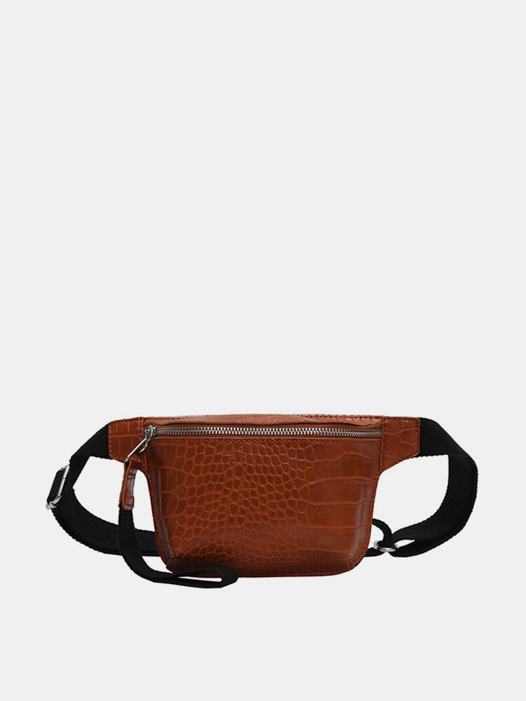 Women Crocodile Pattern Chest Bag PU Leather Waist Bag Vintage Crossbody Bag