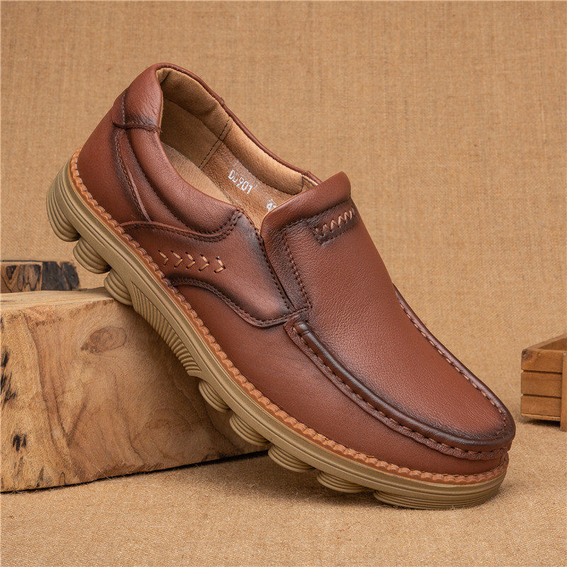 Men Genuine Cow Leather Non Slip Soft Slip On Casual Loafers