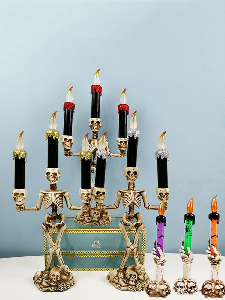 

1 PC LED Halloween Skeleton Candlestick Ghost Festival Horror Decoration Props Electronic Candle Lamp Pumpkin Lantern Sk