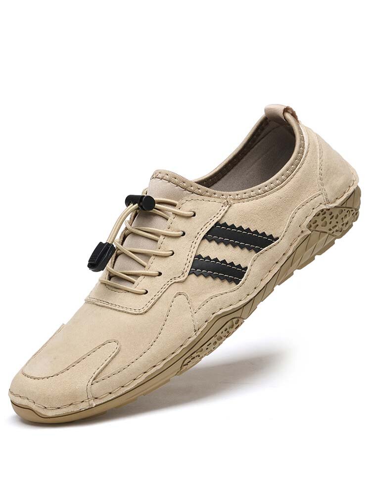 Men Leather Stitching Lace-Up Casual Soft Sole Driving Shoes