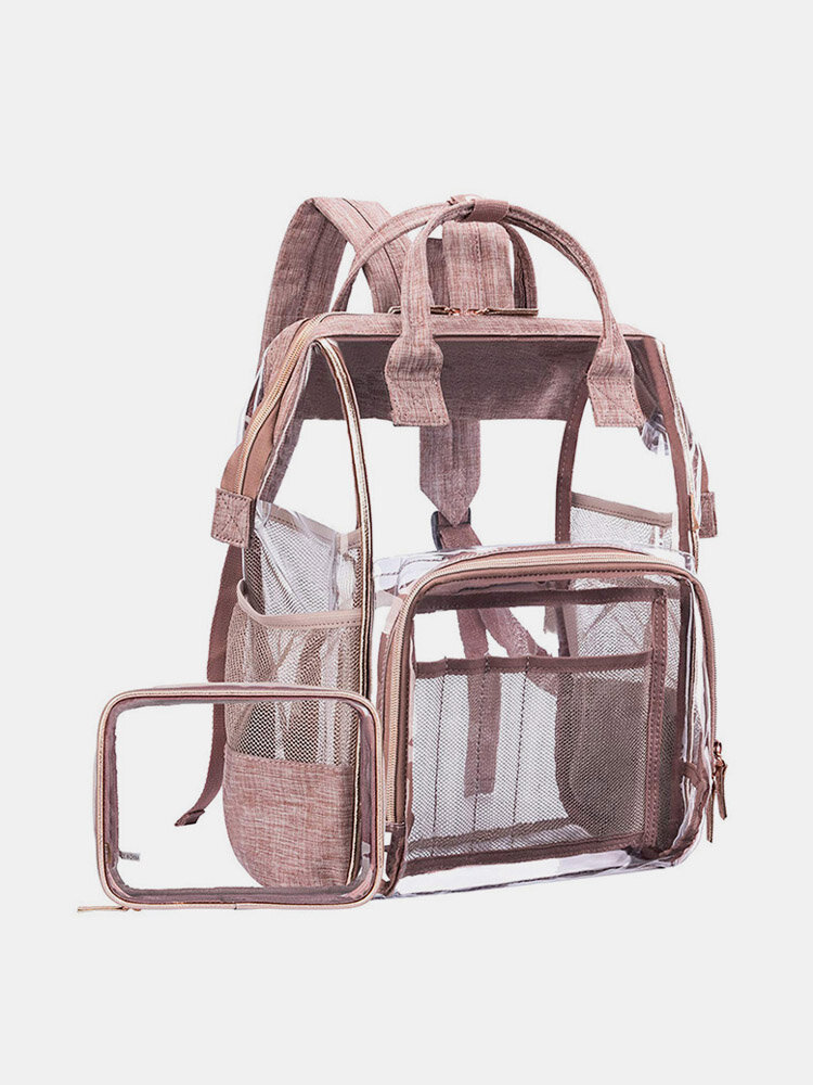 Women Transparent Clear Jelly Patchwork PVC Beach Bag Backpack Handbag