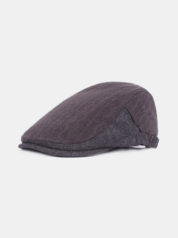 Men Thick Warm Solid Woolen Beret Cap Forward Hat Outdoor Sport Hats 
