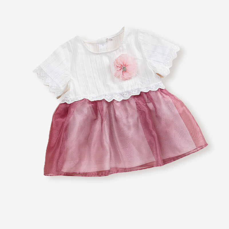 

Baby Girl's Flower Lace Tulle Patchwork Dress For 3-18M, Pink
