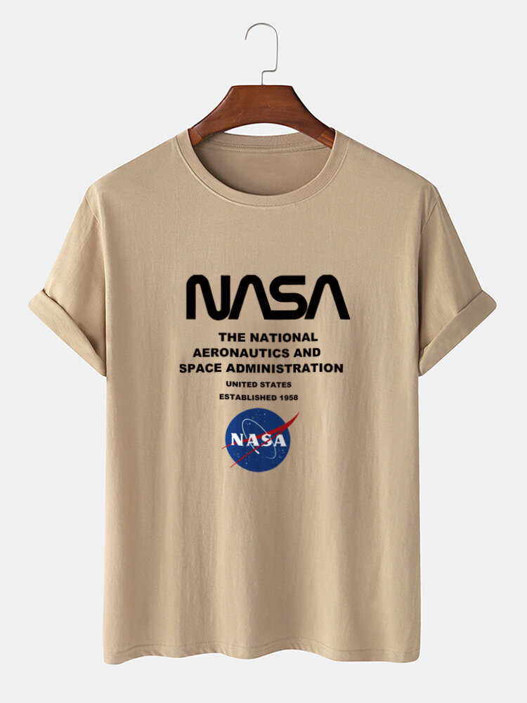 Plus Size Mens NASA Graphic Print 100% Cotton Fashion Short Sleeve T-Shirts