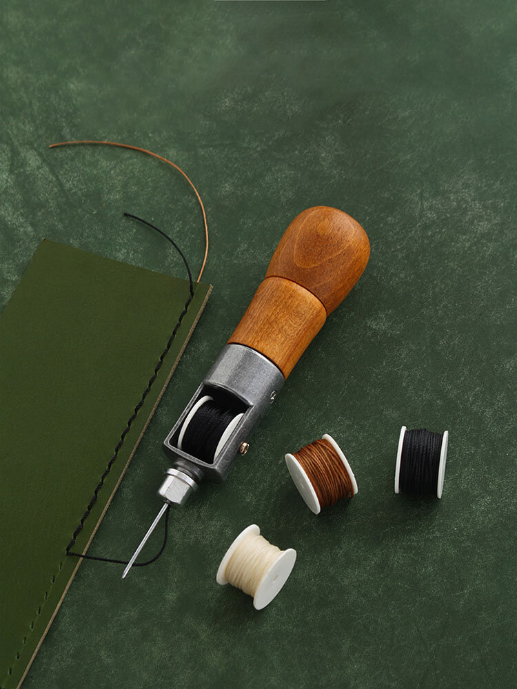 5PCS Wood Handle Leather DIY Sewing Awl Kit Hand Stitcher Professional Handmade Leather Sewing Machine Lock Stitching Tool Set