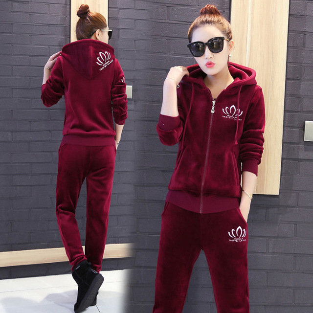 Gold Plus Thickening Sports Suit Female New Double-faced Cashmere Sweater Two-piece