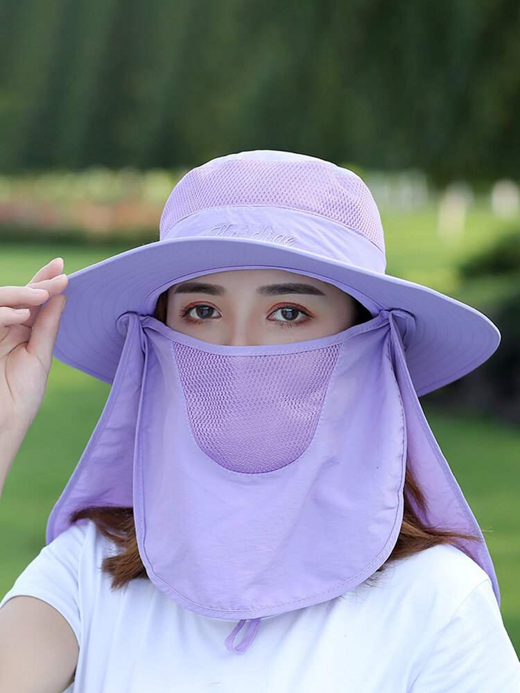Women Solid Color Multifunction Sunscreen Shawl Sun Cap Cover Face